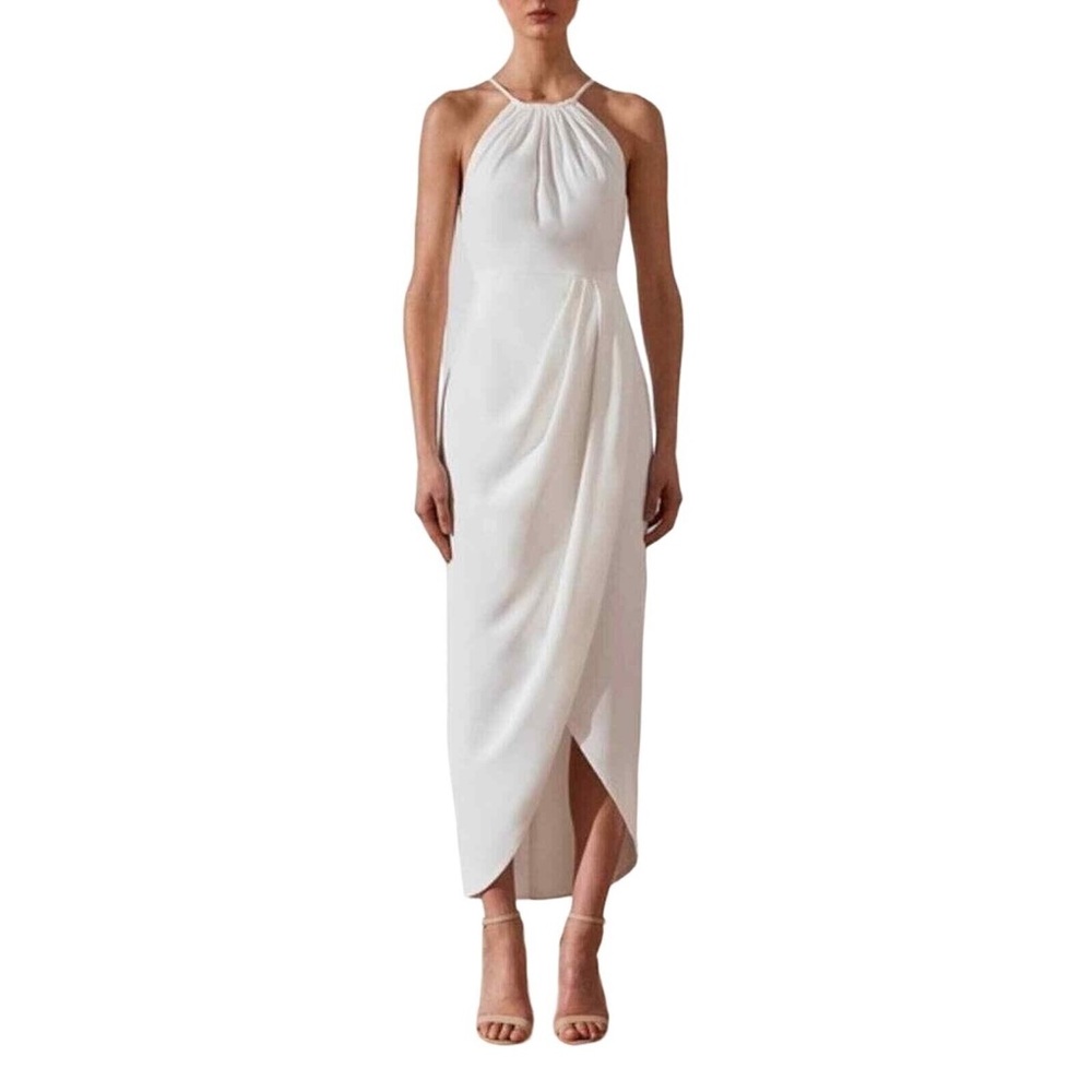 Shona Joy high neck ruched dress ivory size 10